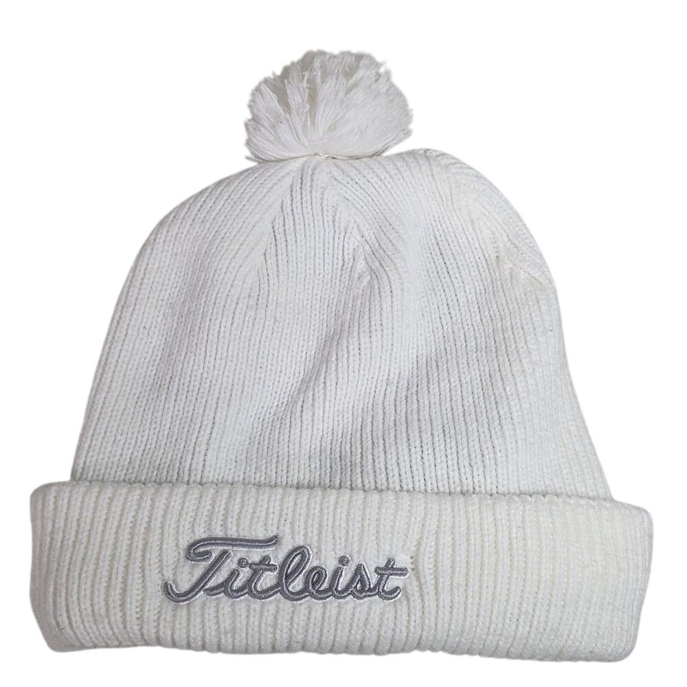 Titleist White Cable Knit Pom Pom Beanie Golf Hat